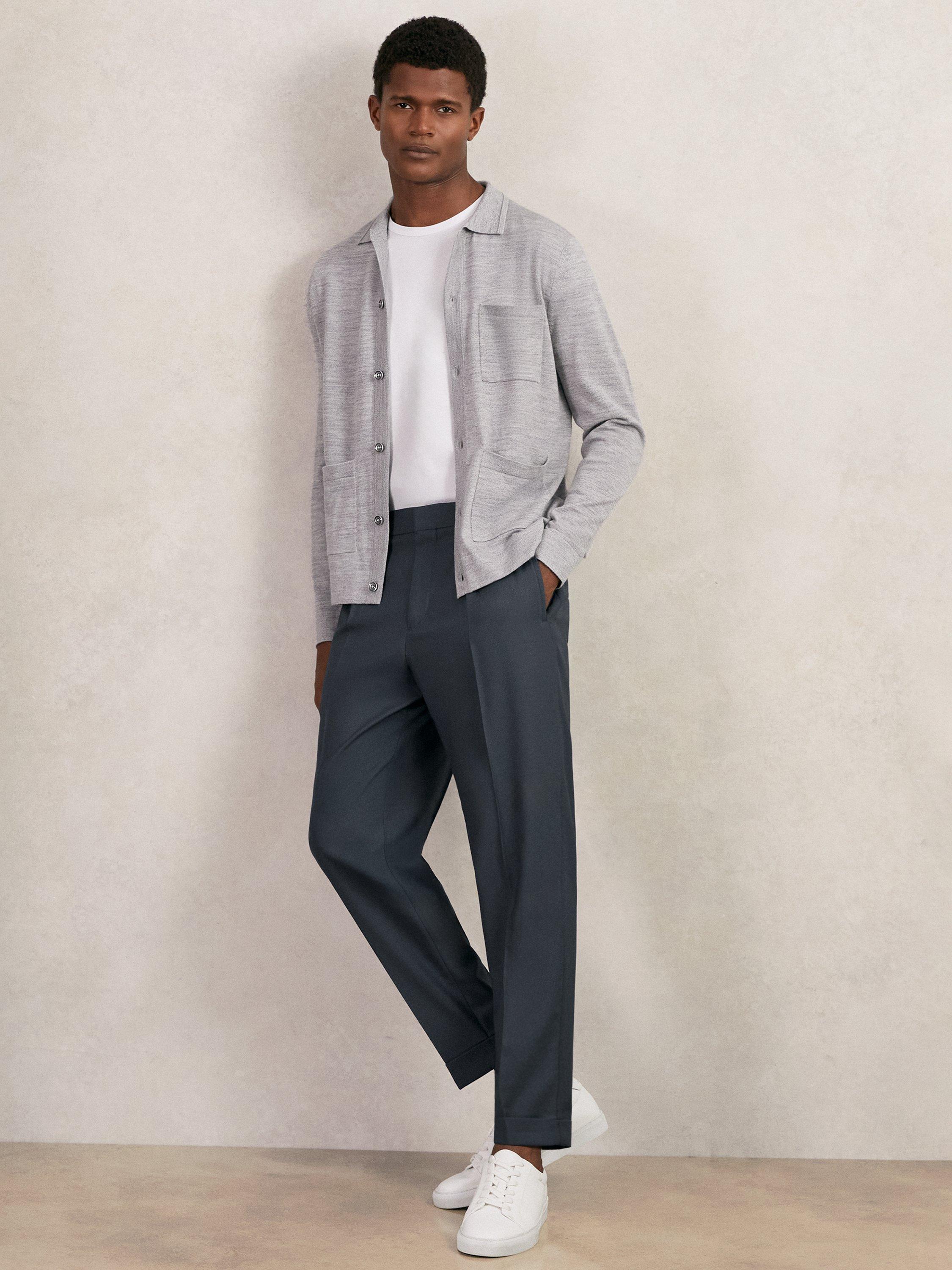Product image 1 of 5, which shows Reiss Brighton Pleated Relaxed Trousers, Steel Blue, 28 R