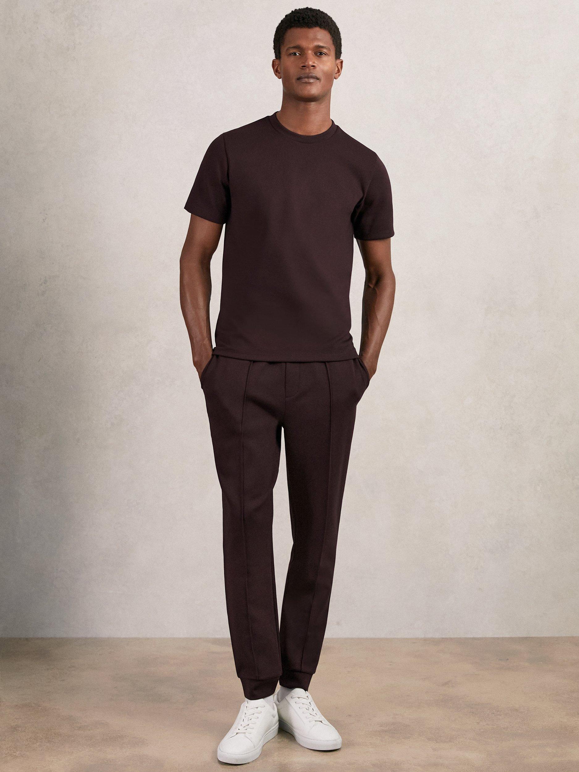 Product image 1 of 5, which shows Reiss Premier Interlock Drawstring Joggers, Cherry Red, XS