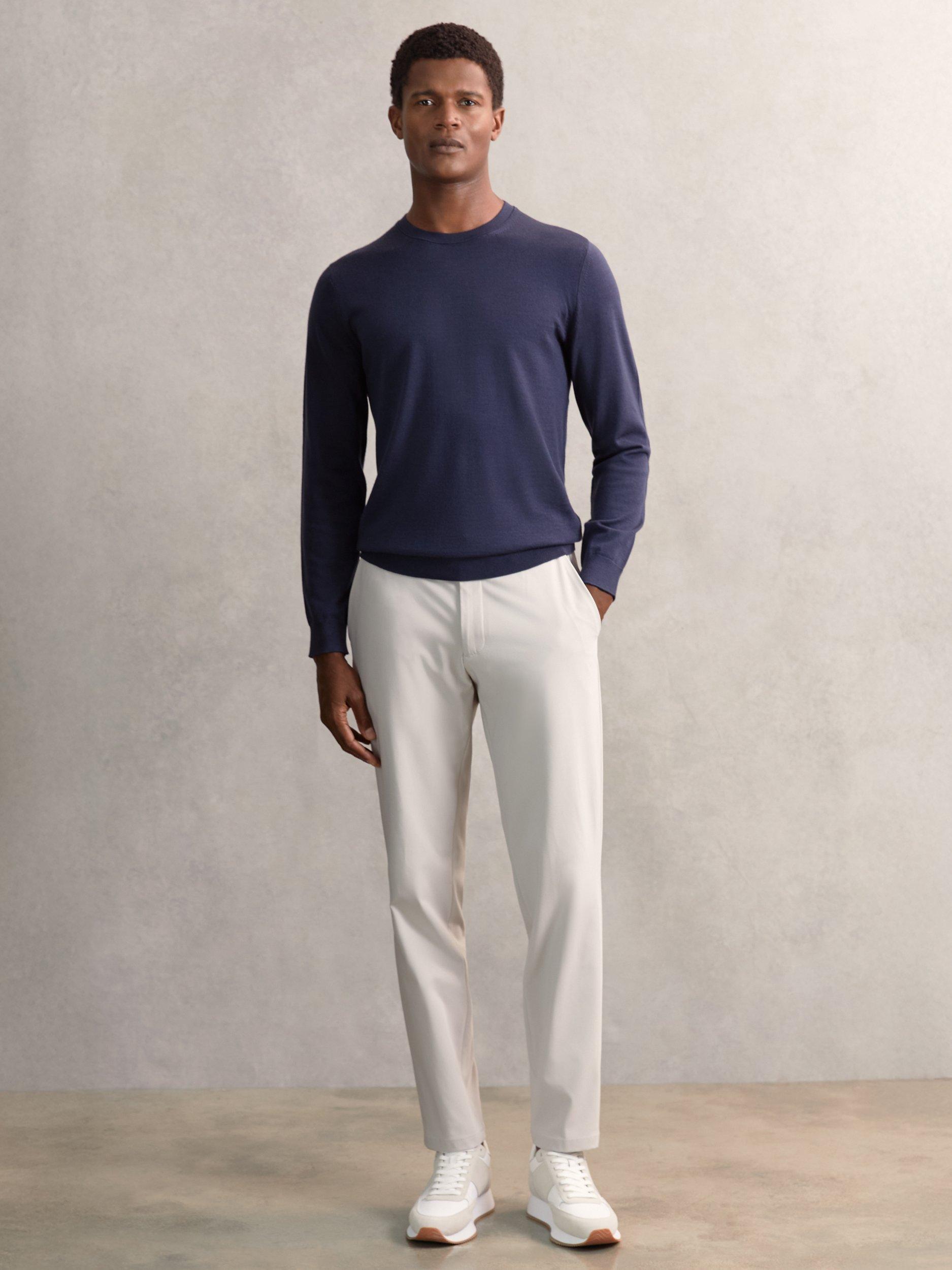 Product image 1 of 5, which shows Reiss Split Straight Chinos, Ice Blue, 28R