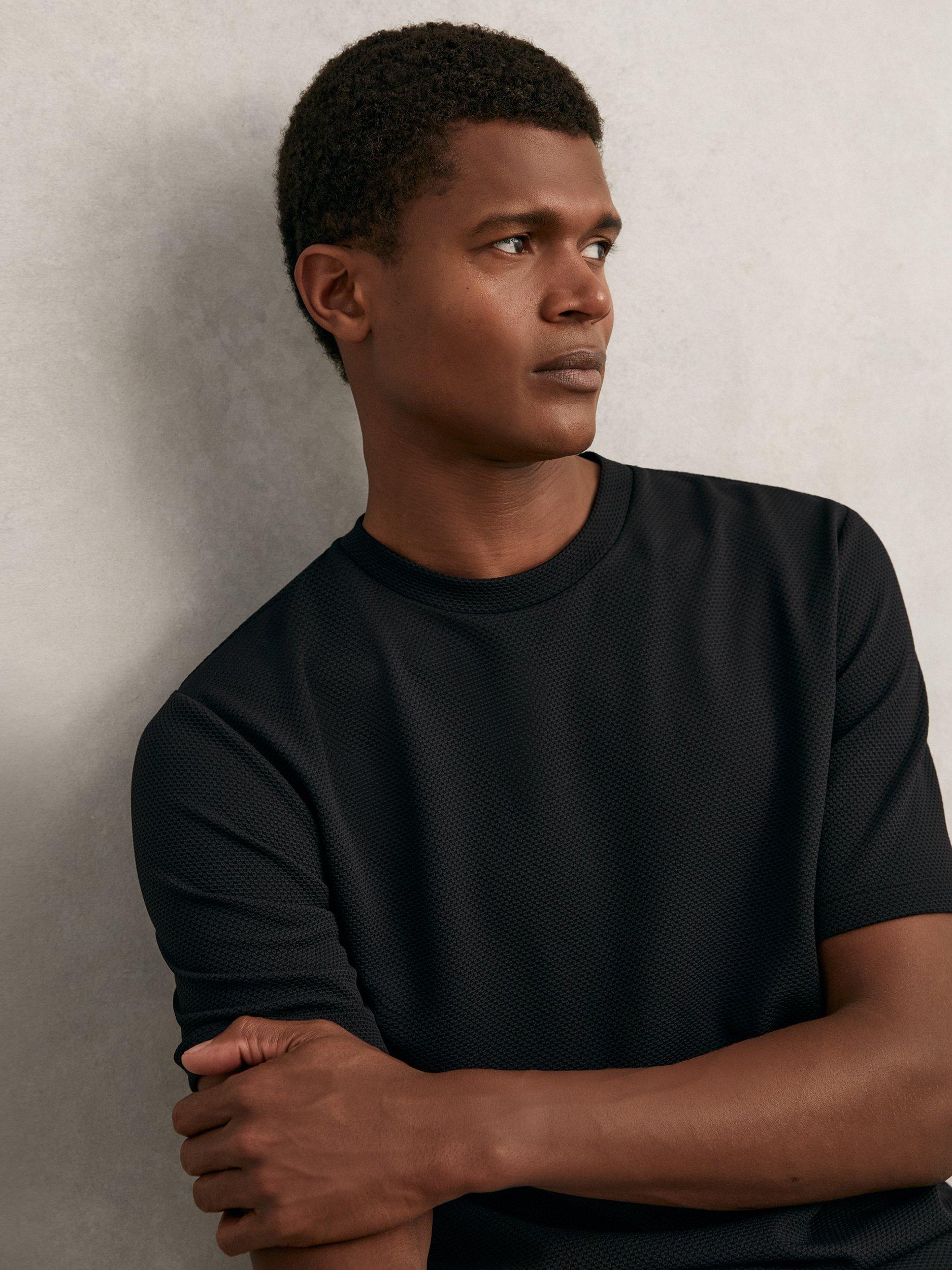 Product image 2 of 5, which shows Reiss Wick Textured Crew-Neck T-Shirt, Black, XS