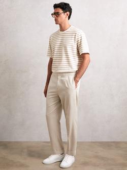 Reiss Woodhall Cotton Regular Fit Short Sleeve Stripe T-Shirt, Oatmeal/White, Oatmeal/White