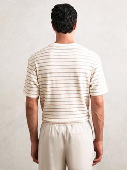 Reiss Woodhall Cotton Regular Fit Short Sleeve Stripe T-Shirt, Oatmeal/White - view 2, Oatmeal/White