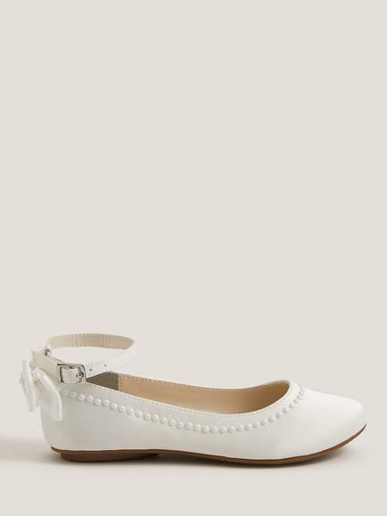 Monsoon Kids' Sara Ballerina Flat Shoes, Ivory, Ivory