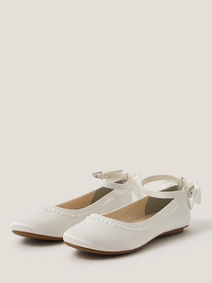 Monsoon Kids' Sara Ballerina Flat Shoes, Ivory - view 2, Ivory