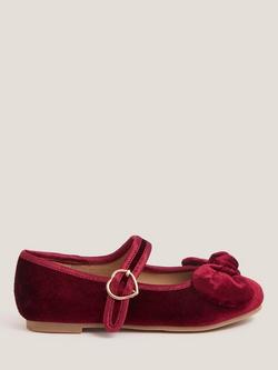 Monsoon Kids' Velvet Ballerina Flat Shoes, Burgundy, Burgundy