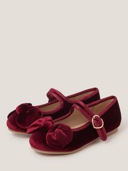 Monsoon Kids' Velvet Ballerina Flat Shoes, Burgundy - view 2, Burgundy