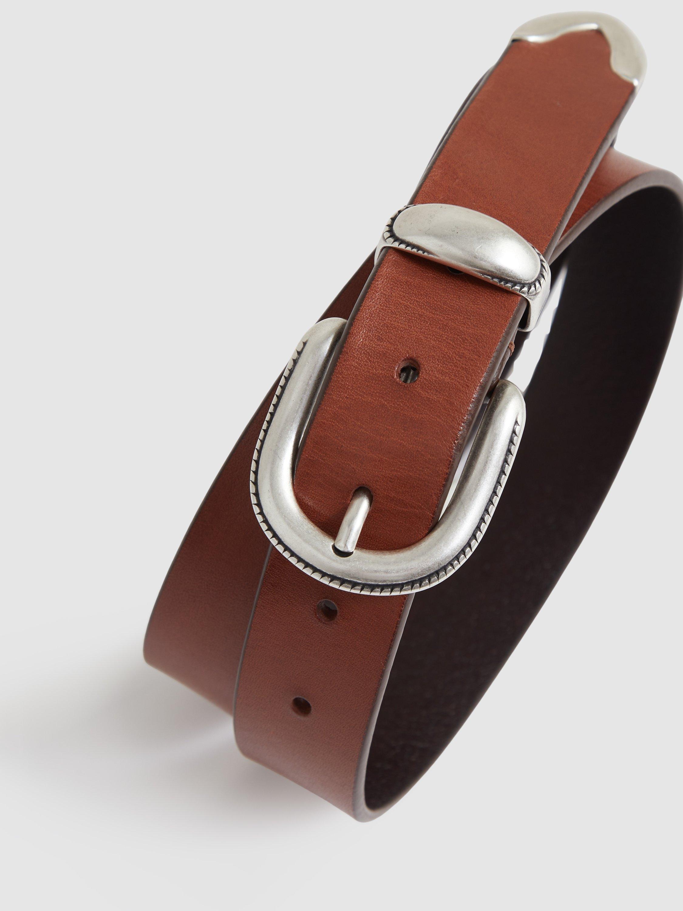 Product image 4 of 4, which shows Reiss Jonny Leather Belt, Tan Brown, 28R