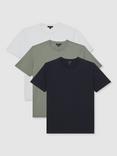 Reiss Bless Crew Neck T-Shirts, Pack of 3, White/Navy/Dark Sage