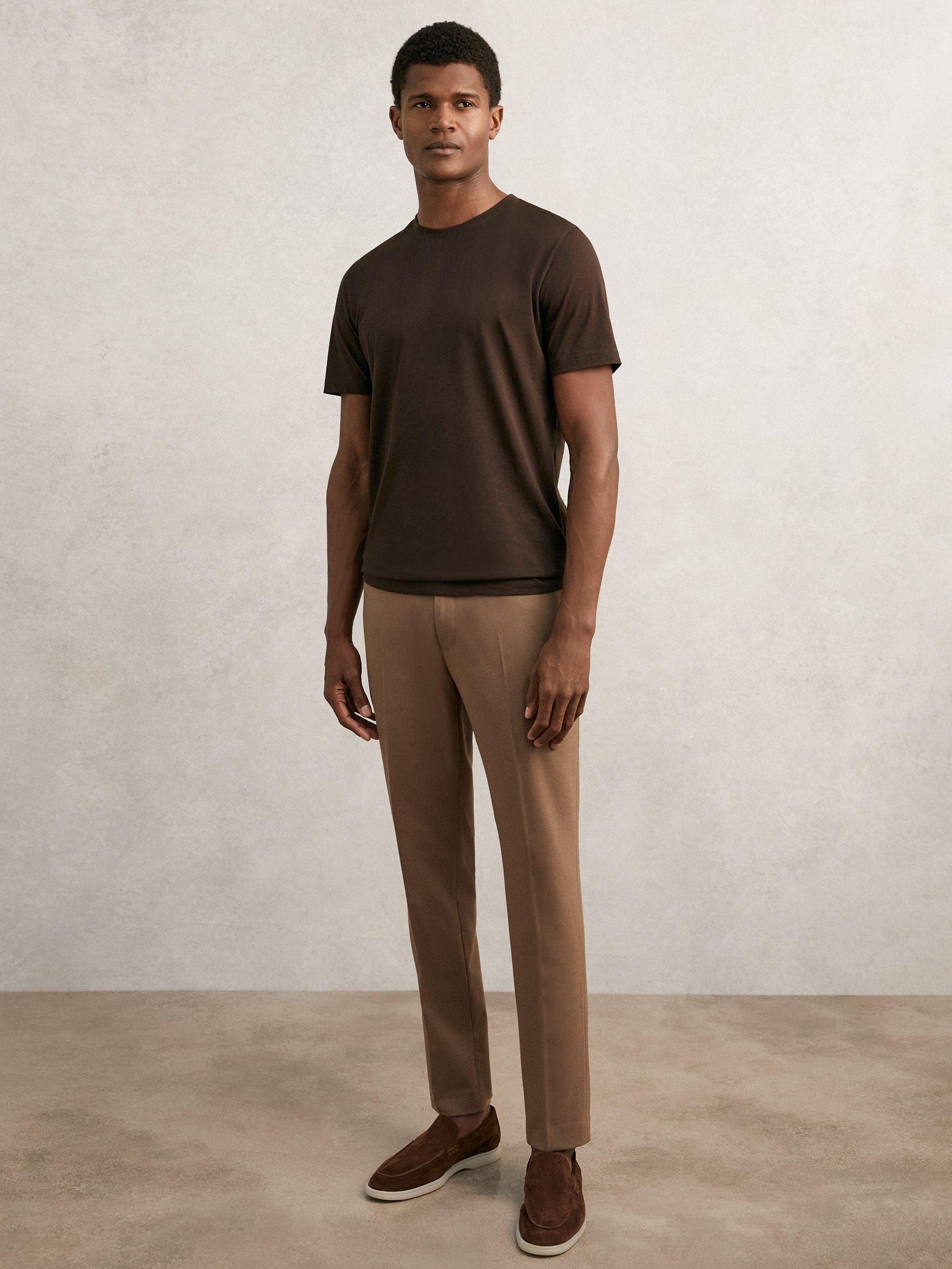 Product image 4 of 5, which shows Reiss Bless Short Sleeve Cotton T-Shirt, Coco Brown, XS