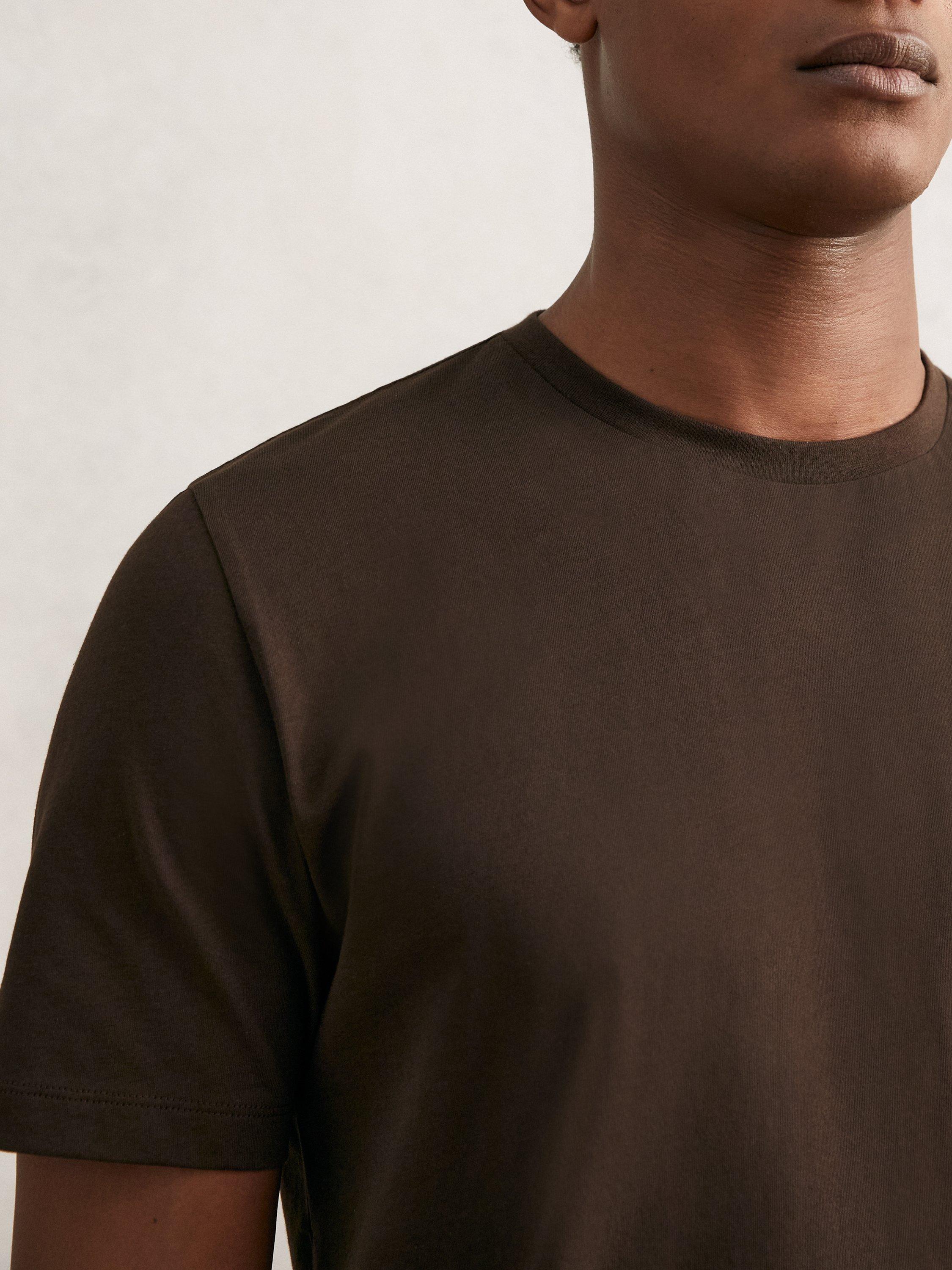 Product image 5 of 5, which shows Reiss Bless Short Sleeve Cotton T-Shirt, Coco Brown, XS