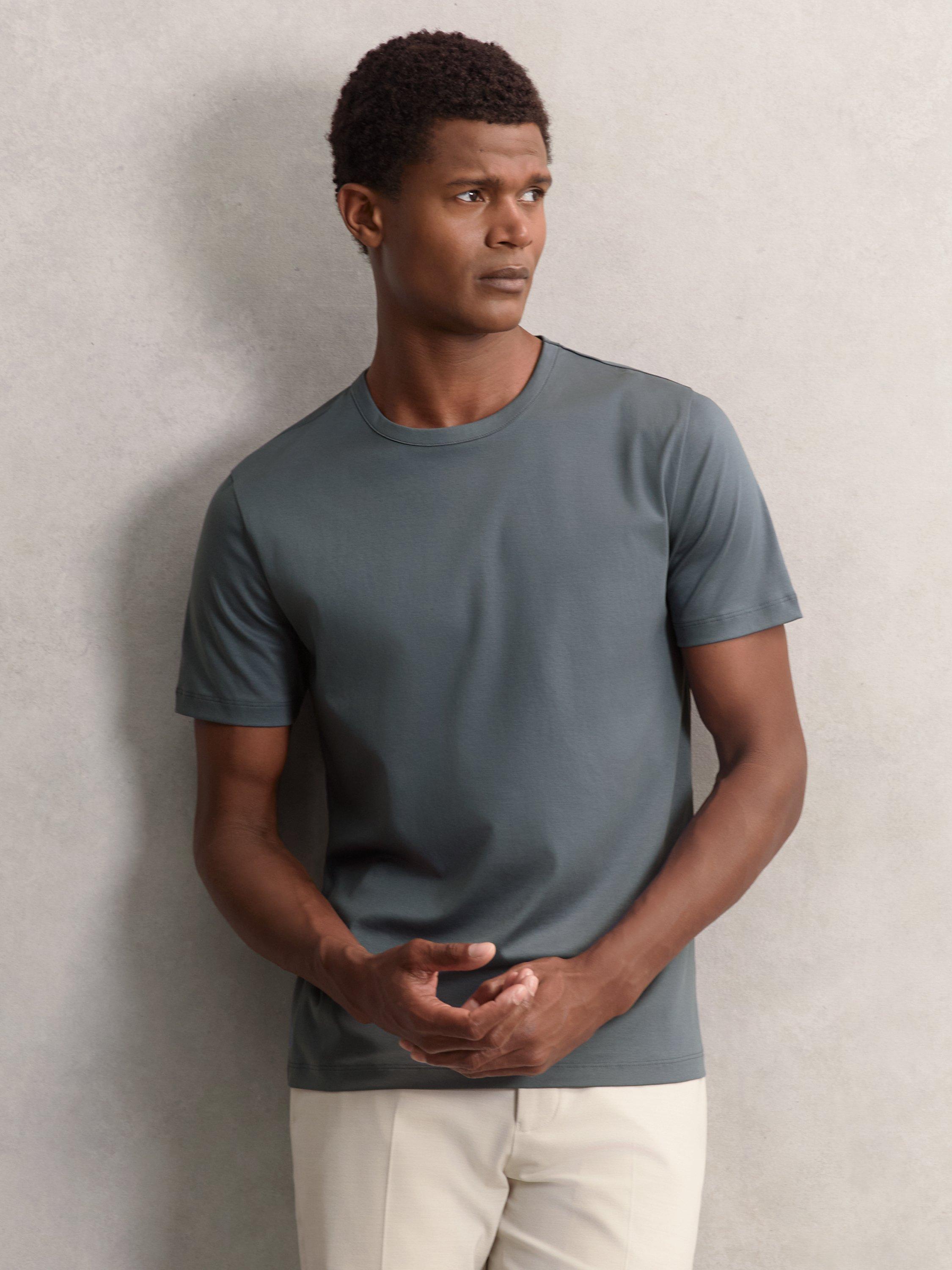 Product image 1 of 5, which shows Reiss Count Cotton Regular Fit T-Shirt, Airforce Blue, XS