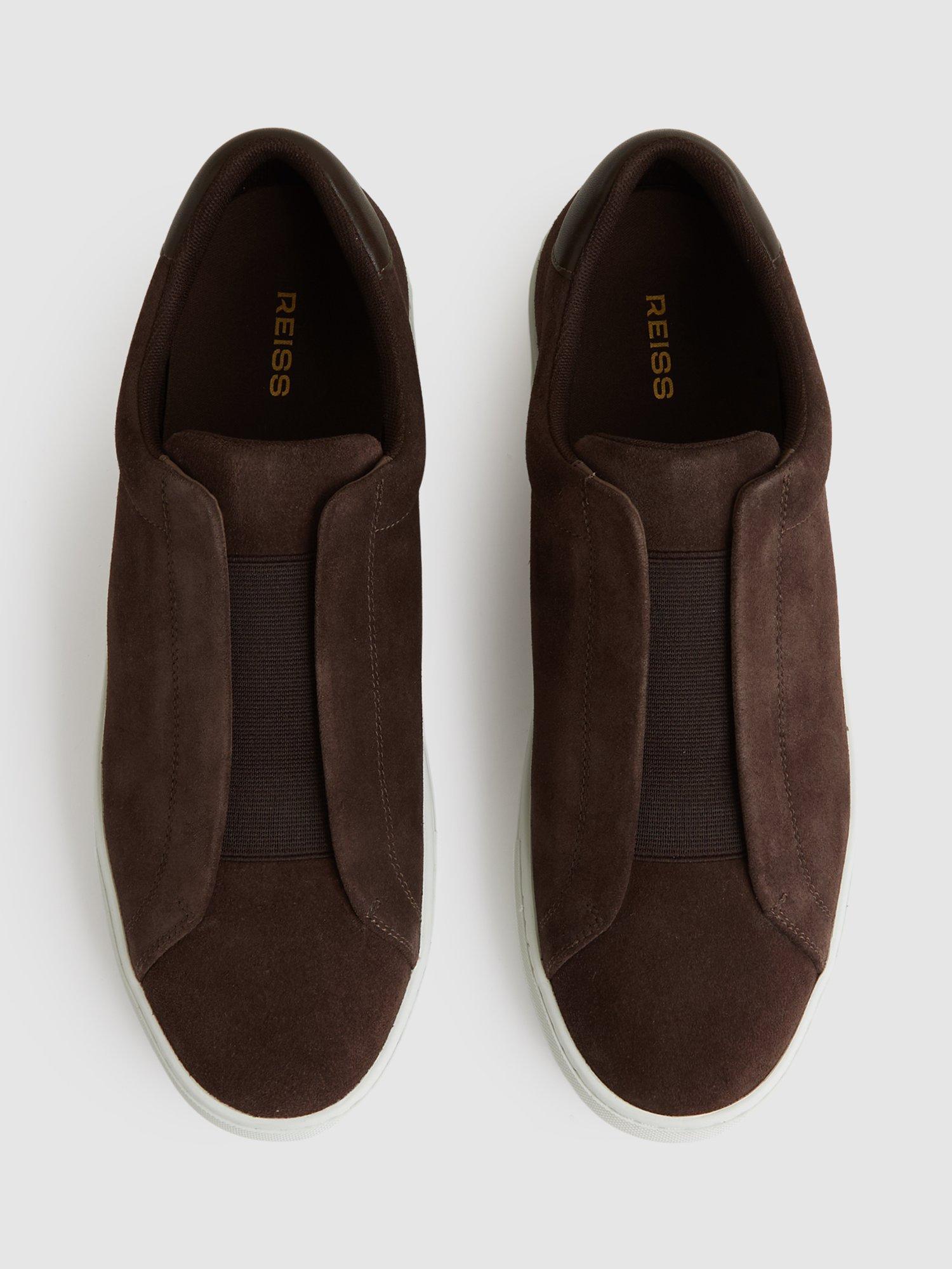 Product image 4 of 5, which shows Reiss Emil Slip On Suede Trainers, Chocolate Brown, 7