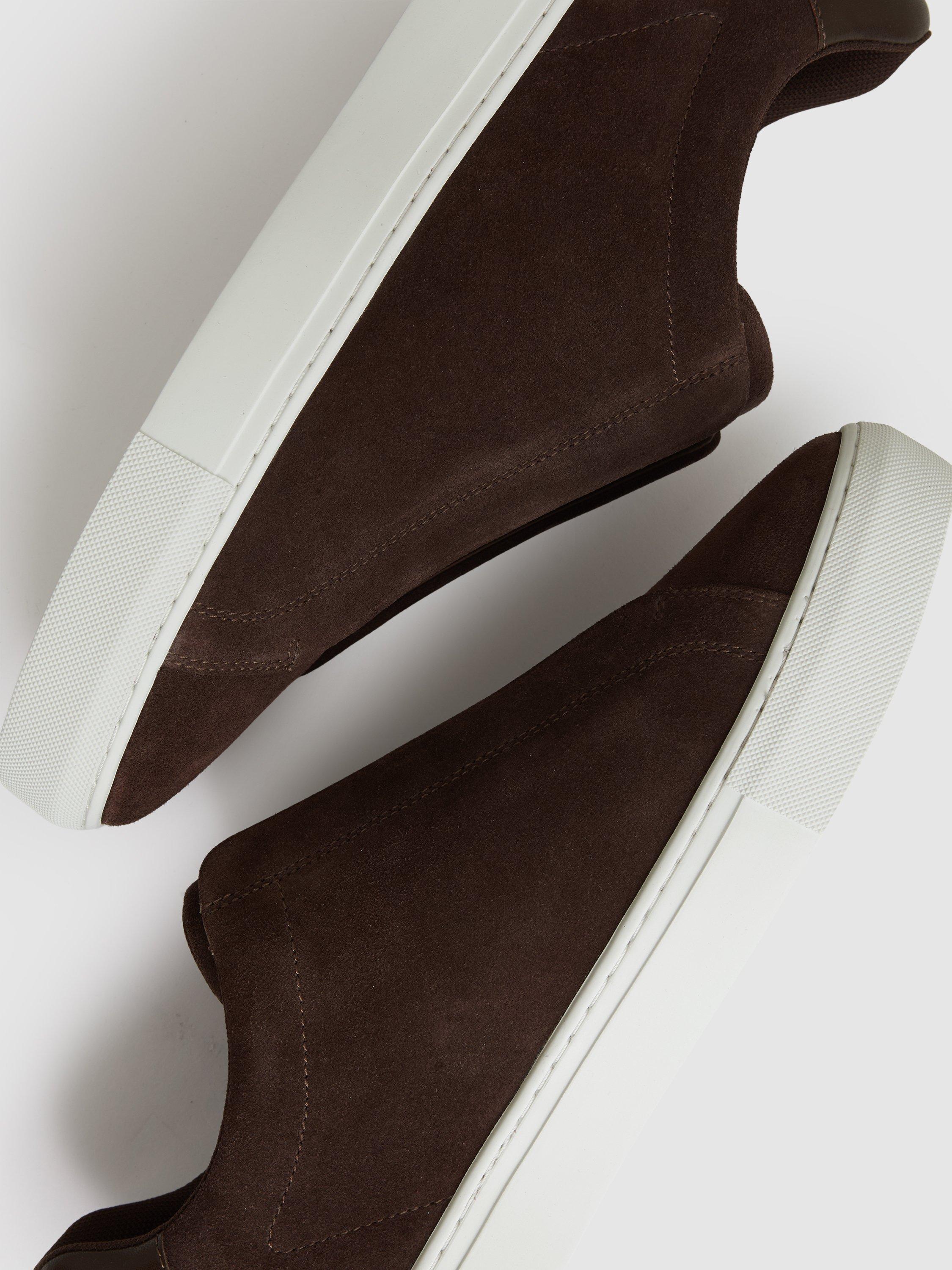 Product image 5 of 5, which shows Reiss Emil Slip On Suede Trainers, Chocolate Brown, 7
