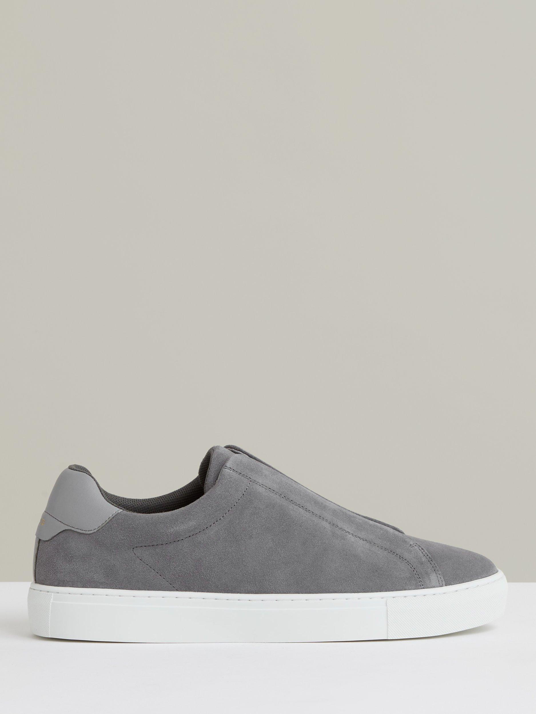 Product image 1 of 5, which shows Reiss Emil Slip On Suede Trainers, Grey, 9
