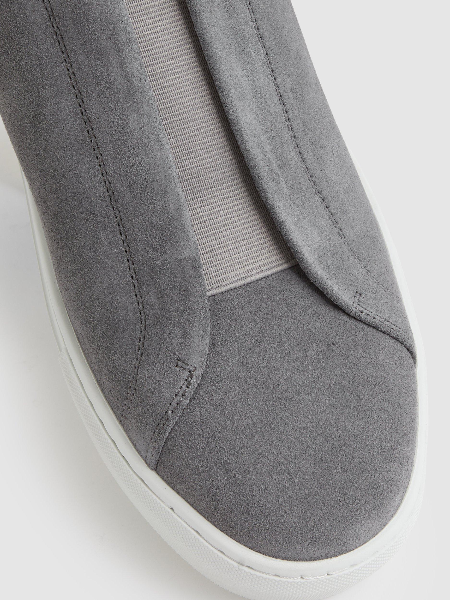 Product image 2 of 5, which shows Reiss Emil Slip On Suede Trainers, Grey, 9
