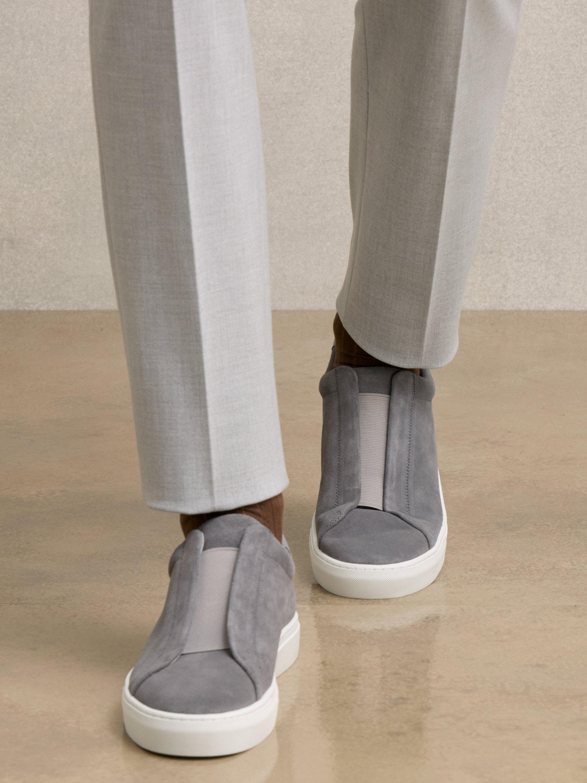 Product image 3 of 5, which shows Reiss Emil Slip On Suede Trainers, Grey, 9