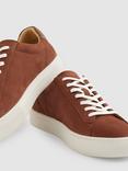 Reiss Finley Nubuck Low Top Trainers, Ecru, Brickwood Red