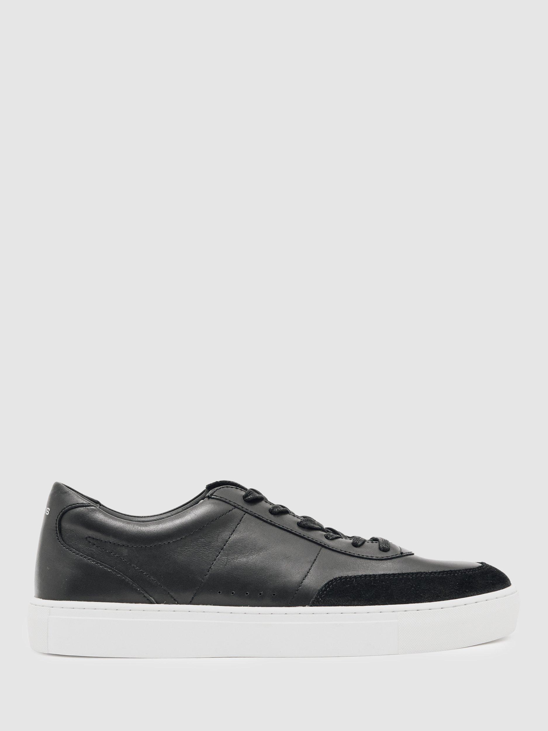 Product image 1 of 5, which shows Reiss Finton Lace Up Leather Trainers, Black, 7