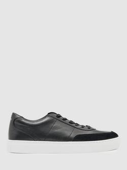 Reiss Finton Lace Up Leather Trainers, Black