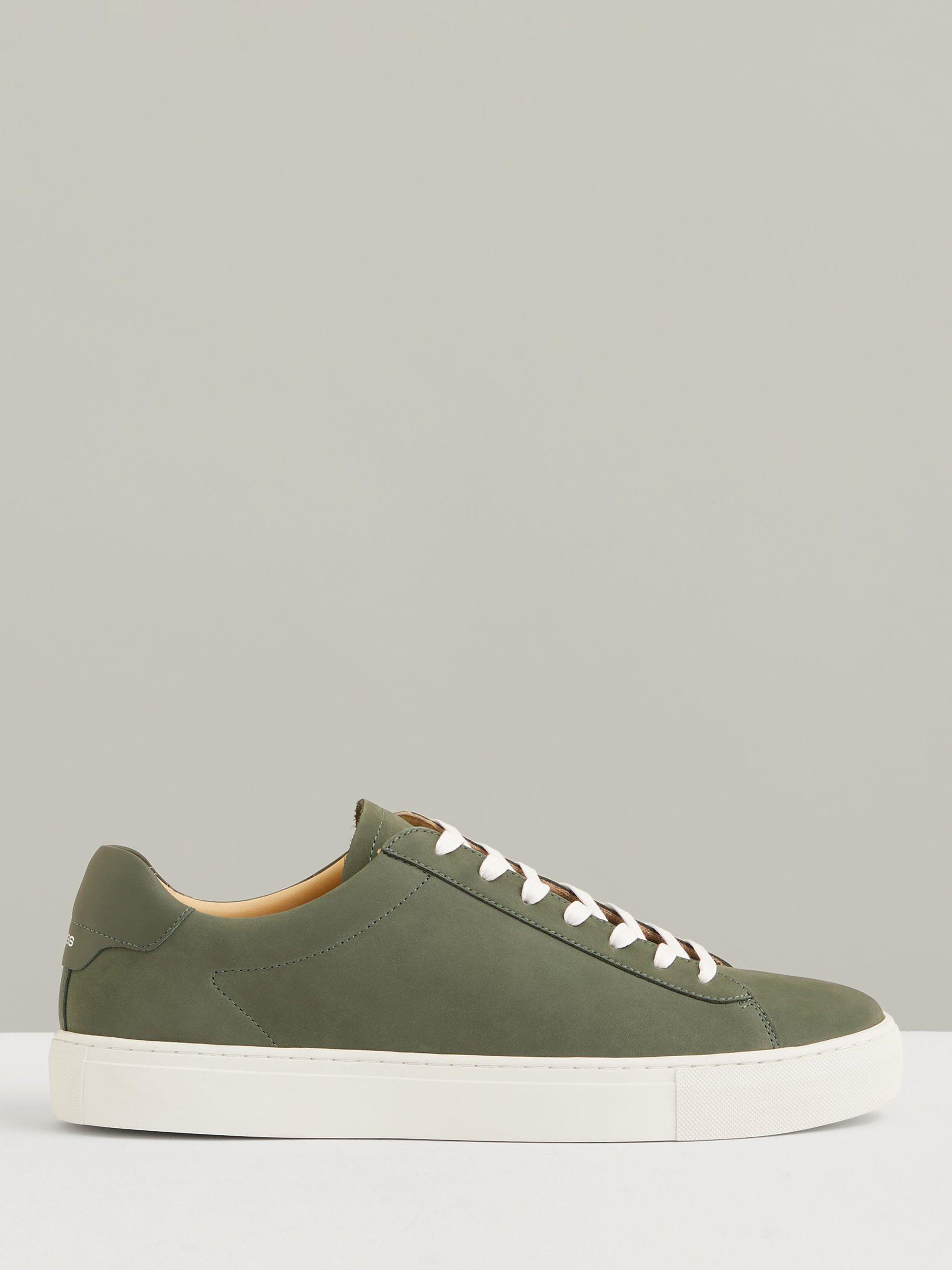 Product image 1 of 5, which shows Reiss Finley Nubuck Low Top Trainers, Thyme Green, 7