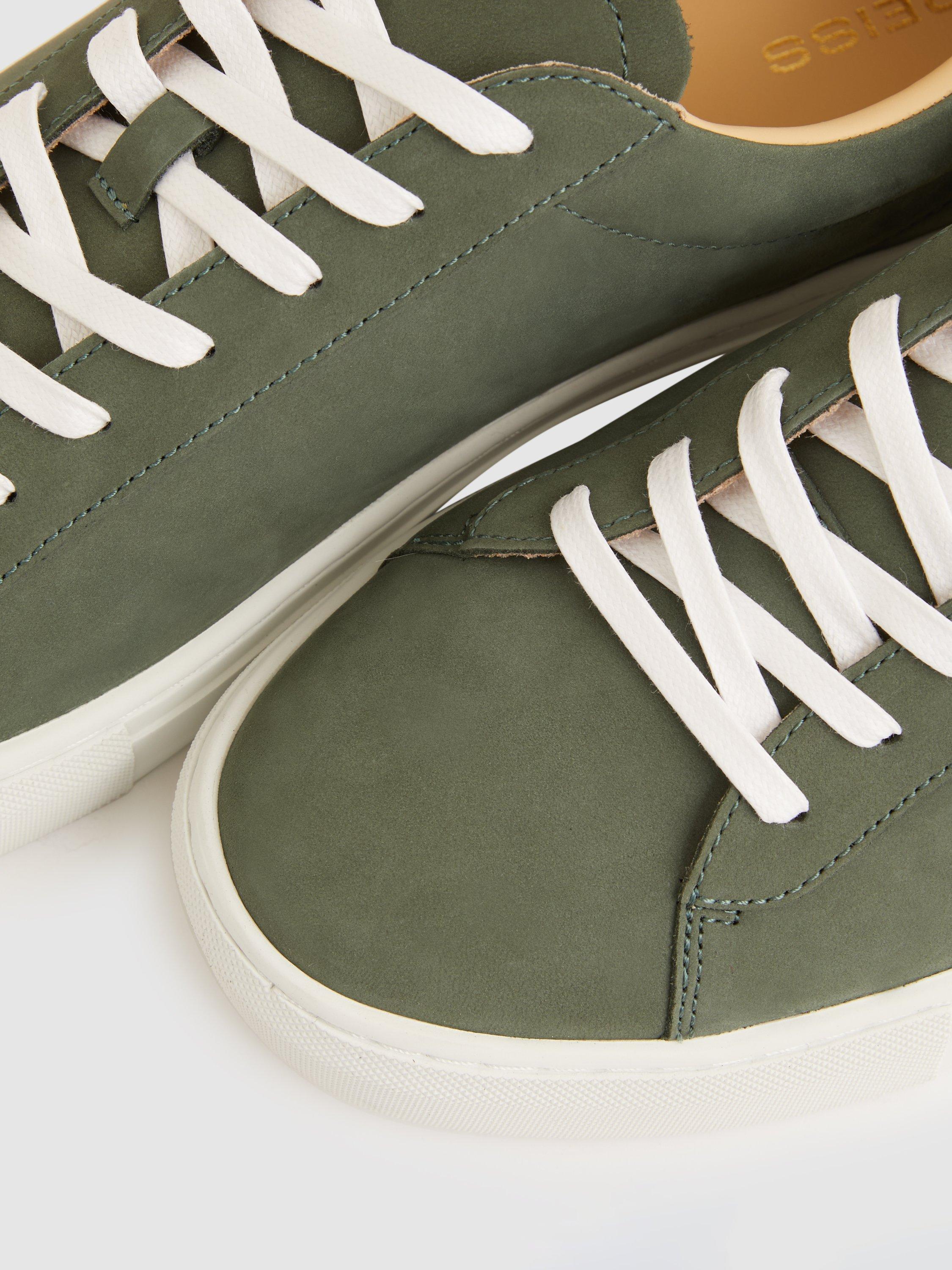 Product image 4 of 5, which shows Reiss Finley Nubuck Low Top Trainers, Thyme Green, 7