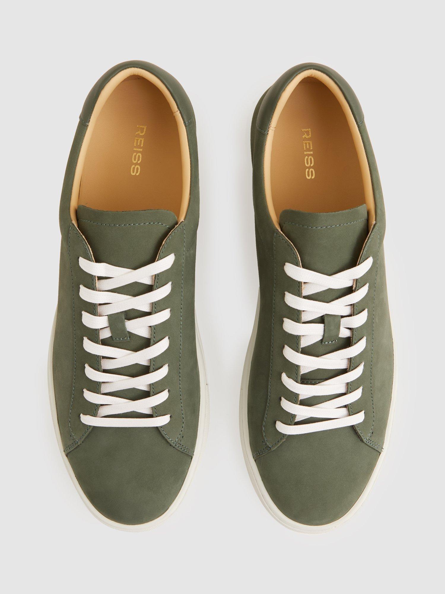 Product image 5 of 5, which shows Reiss Finley Nubuck Low Top Trainers, Thyme Green, 7