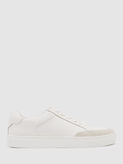 Reiss Finton Lace Up Leather Trainers, White