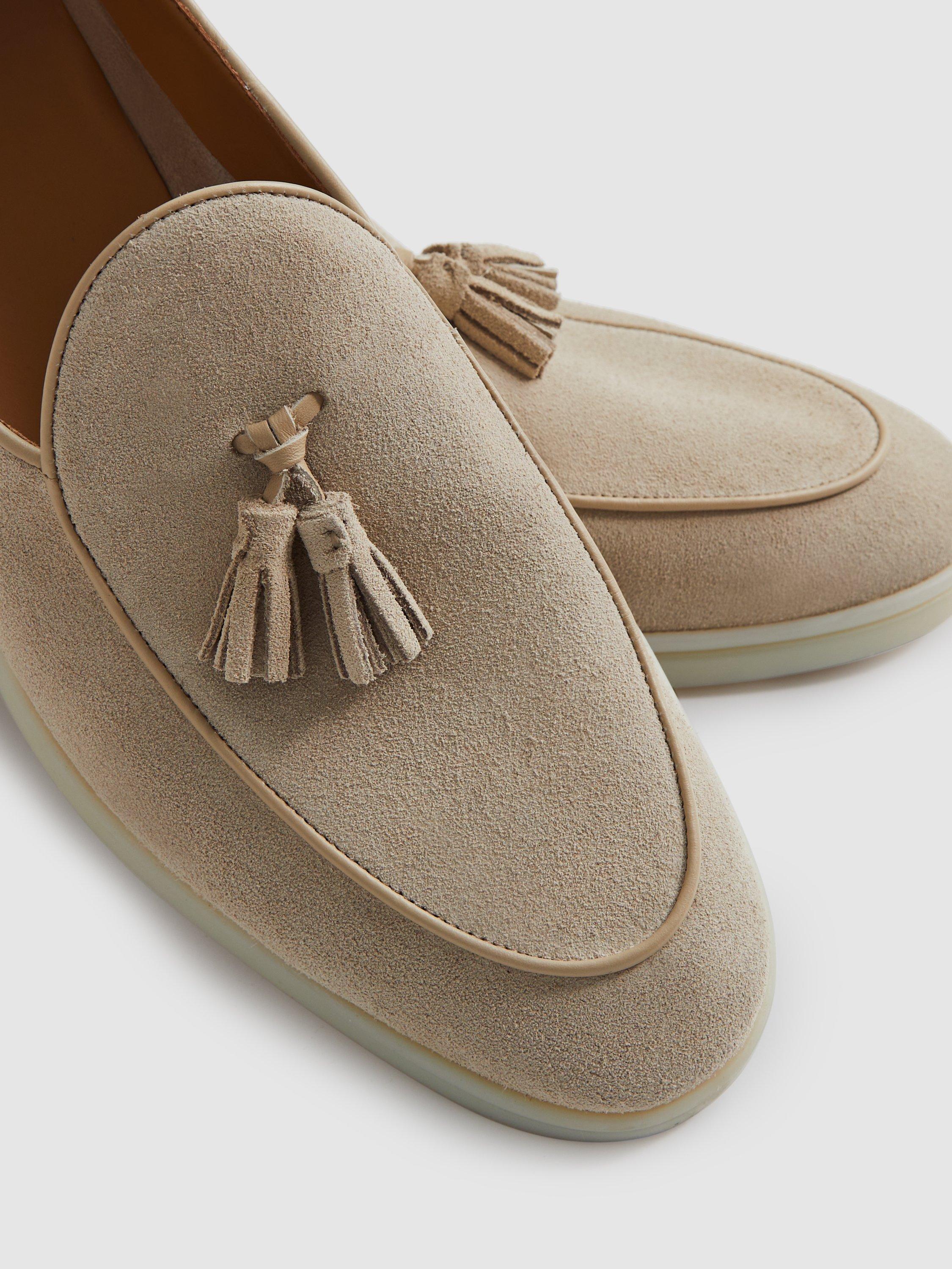 Product image 4 of 5, which shows Reiss Harrison Suede Loafers, Light Stone, 8