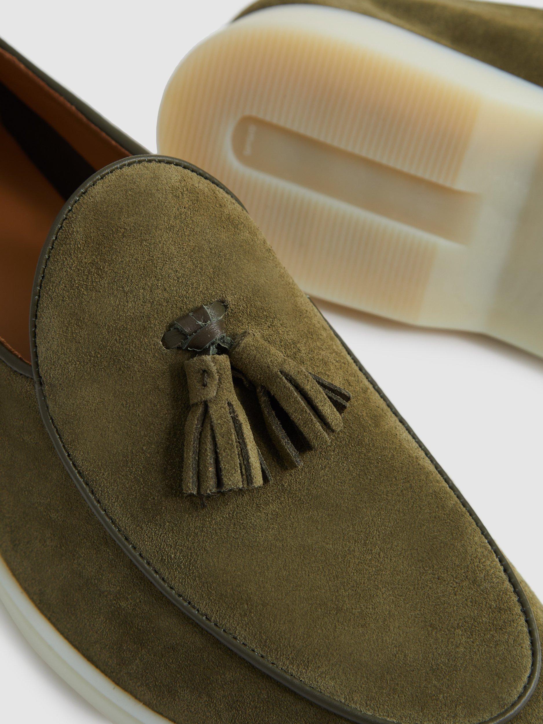 Product image 4 of 5, which shows Reiss Harrison Suede Loafers, Moss Green, 7