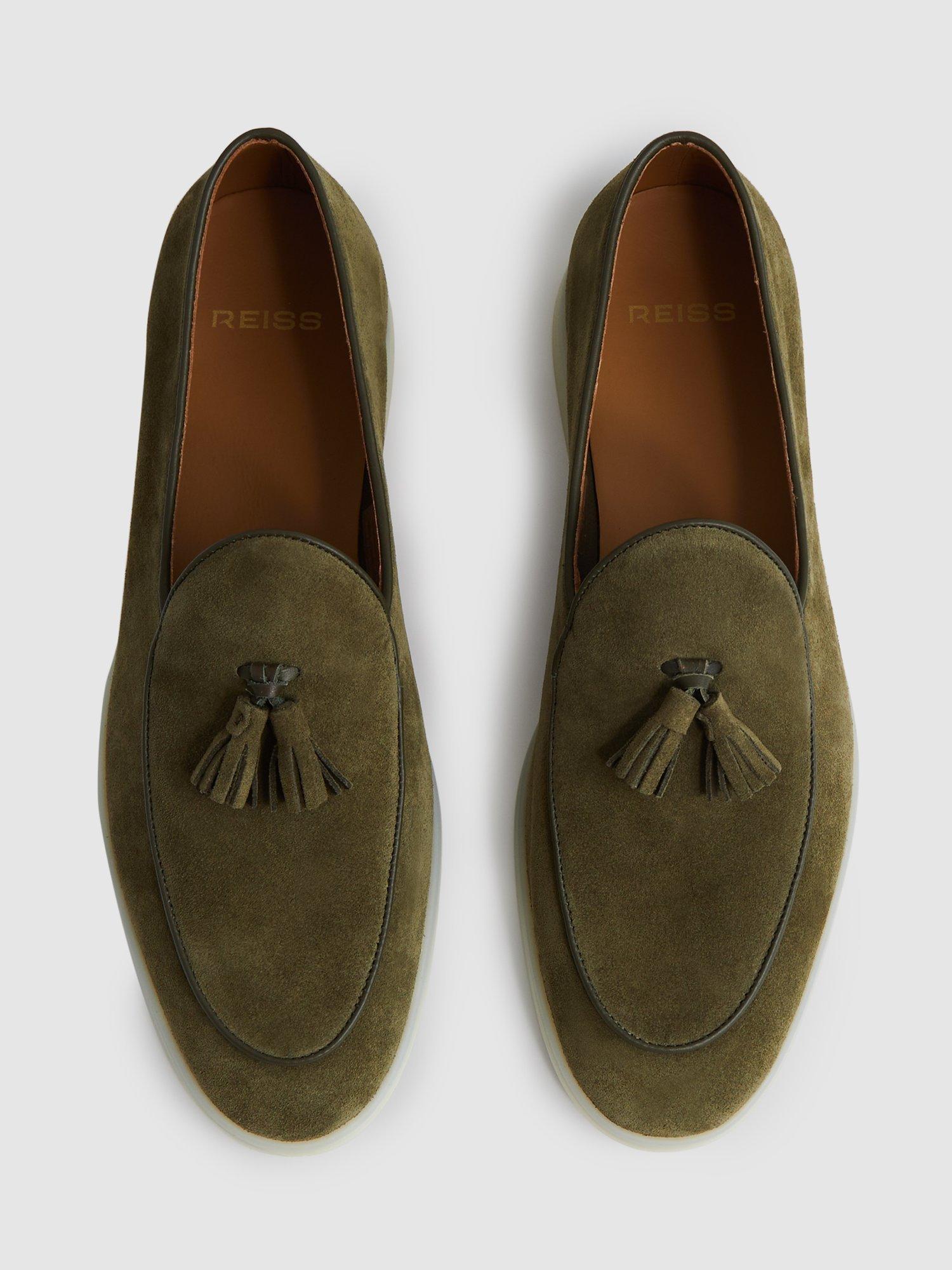 Product image 5 of 5, which shows Reiss Harrison Suede Loafers, Moss Green, 7