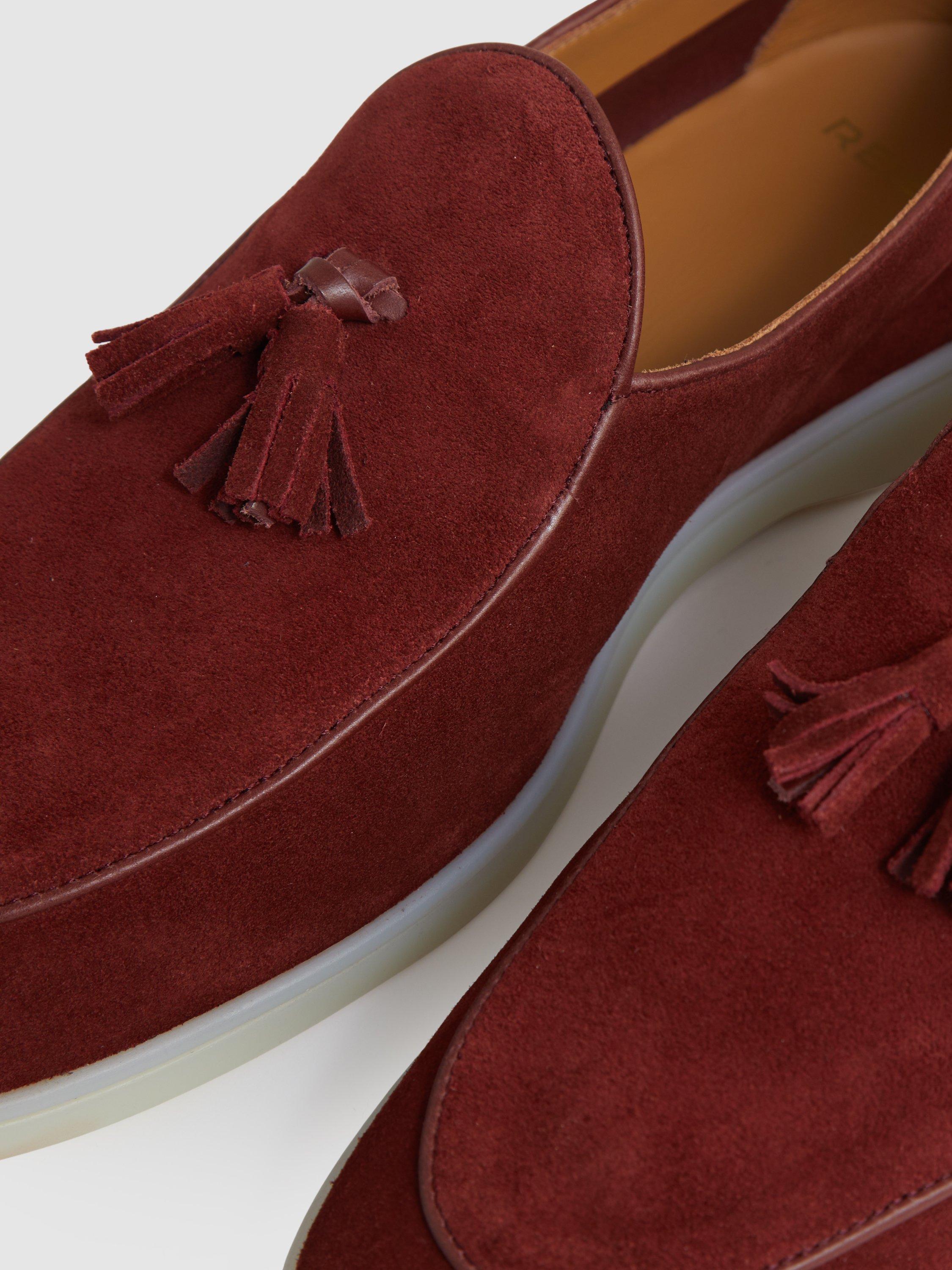 Product image 2 of 5, which shows Reiss Harrison Suede Loafers, Maroon Red, 7