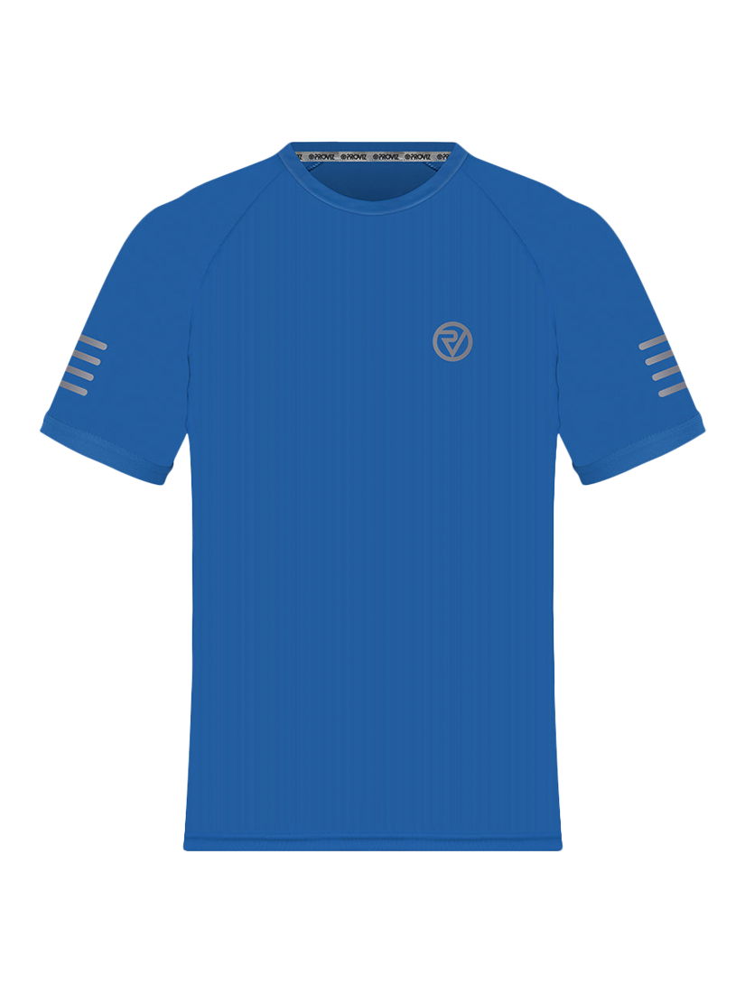 Product image 1 of 5, which shows Proviz Men's REFLECT360 Reflective Short Sleeve Running Top, Blue, S