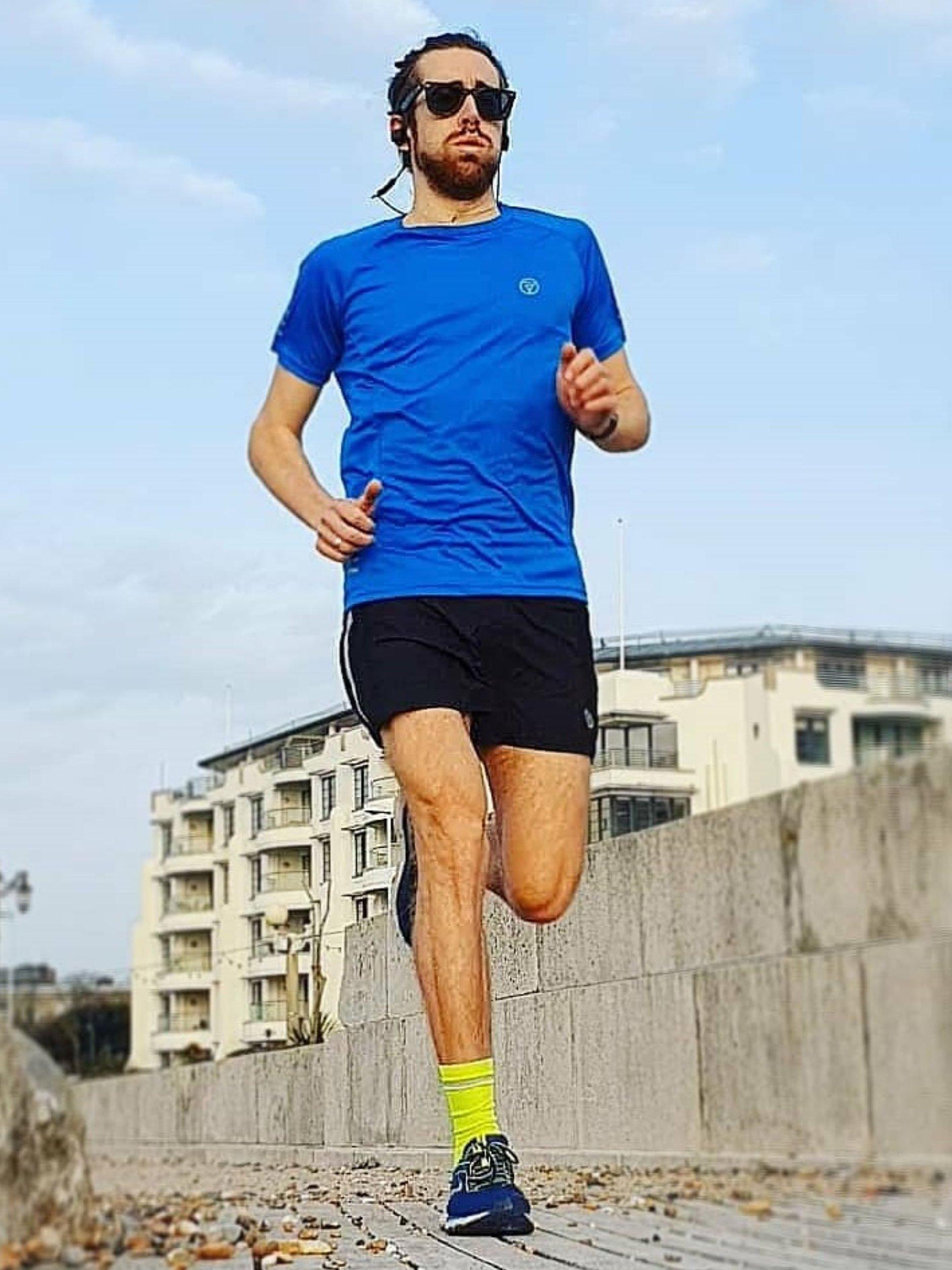 Product image 4 of 5, which shows Proviz Men's REFLECT360 Reflective Short Sleeve Running Top, Blue, S