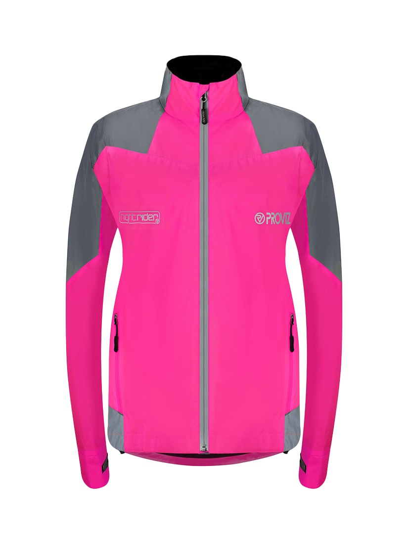 Product image 1 of 4, which shows Proviz Women's Nightrider Reflective Waterproof Cycling Jacket, Pink, 6