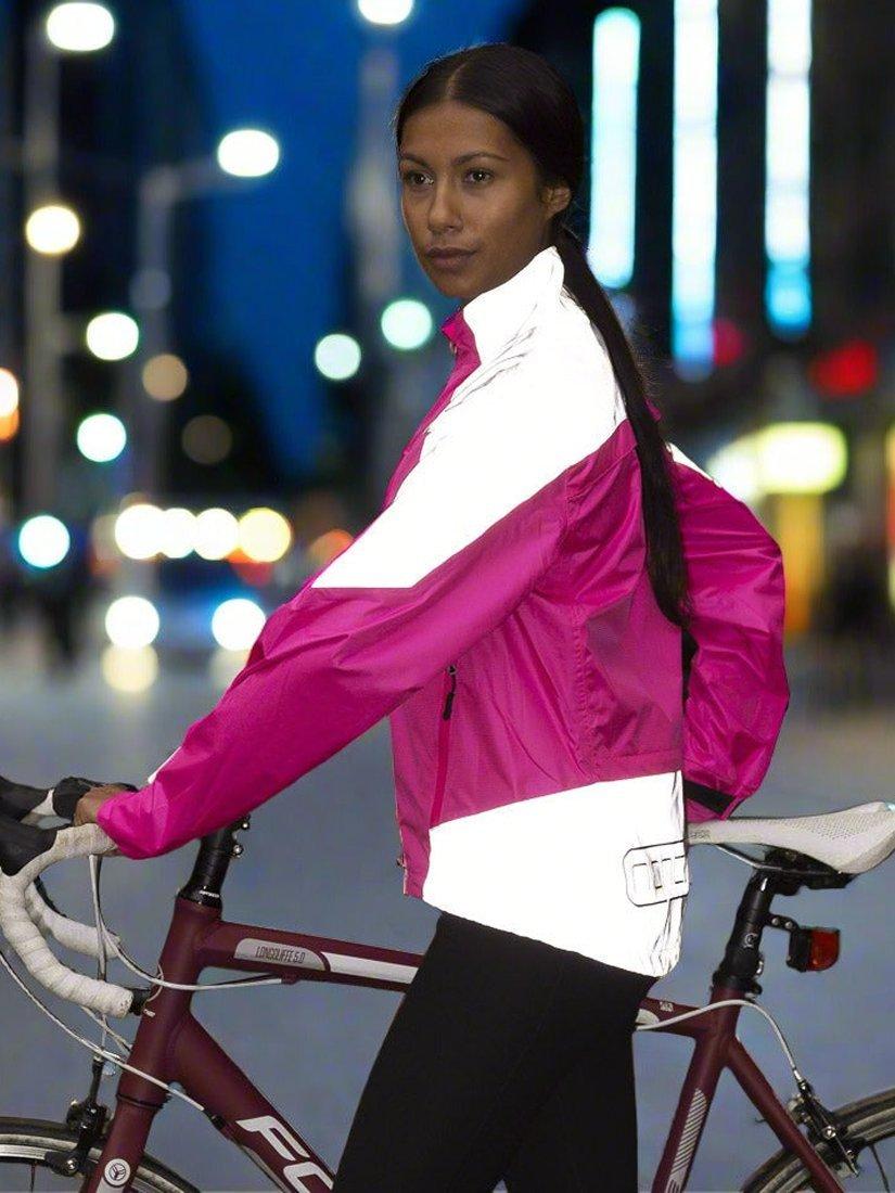 Product image 3 of 4, which shows Proviz Women's Nightrider Reflective Waterproof Cycling Jacket, Pink, 6