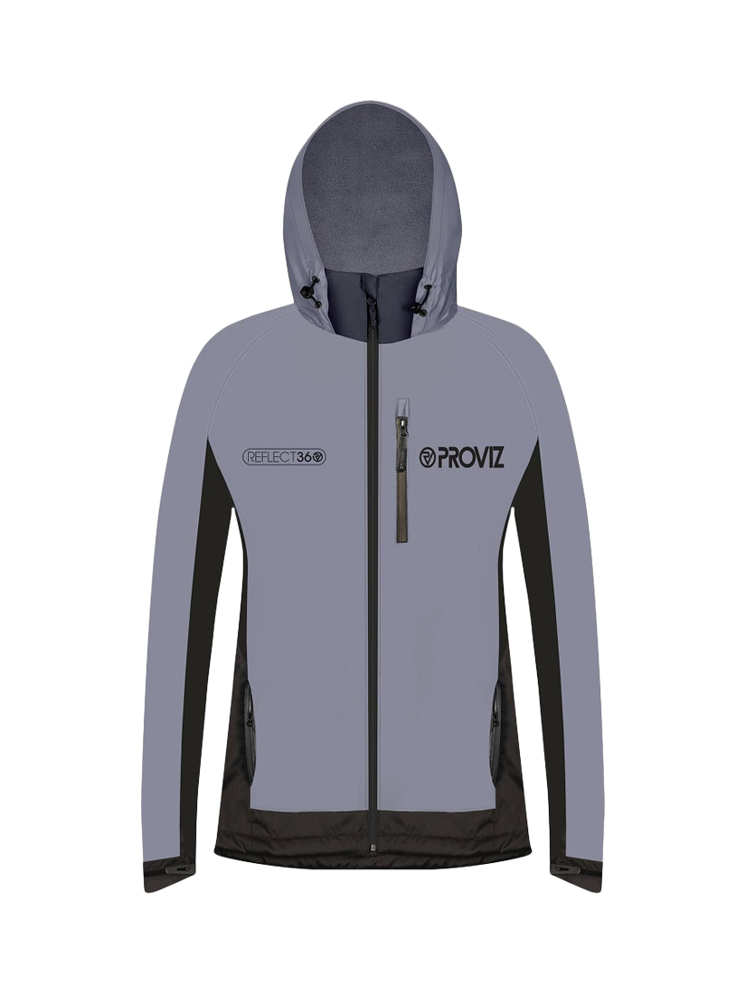 Product image 1 of 5, which shows Proviz Women's Fleece Lined REFLECT360 Hooded Jacket, Grey, 20