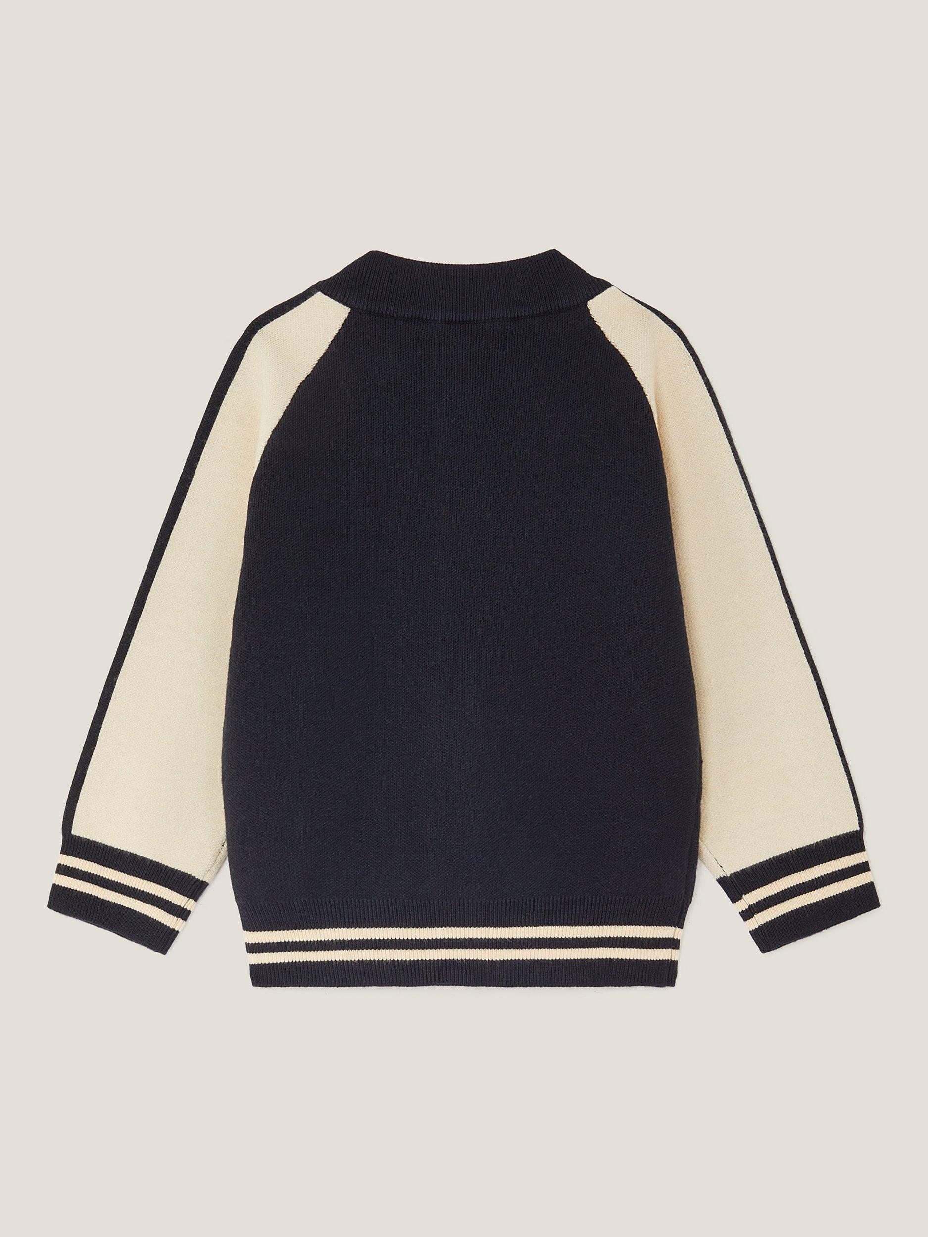 Product image 2 of 3, which shows Monsoon Kids' 73 Logo Bomber Jacket, Navy, 3-4 years