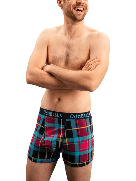 OddBalls Tartan Stretch Cotton Boxer Shorts, Multi - view 2, Multi