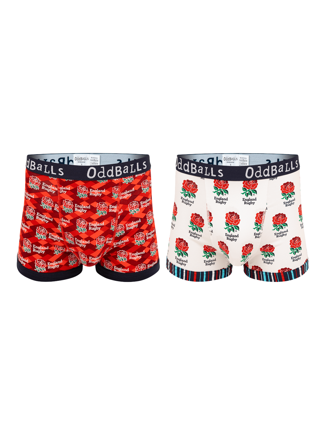 Product image 1 of 6, which shows OddBalls England Rugby Stretch Cotton Boxer Shorts, Pack of 2, Multi, S