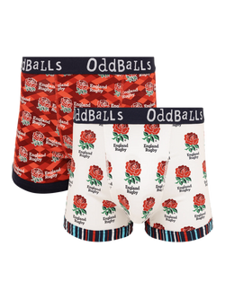 OddBalls England Rugby Stretch Cotton Boxer Shorts, Pack of 2, Multi, Multi