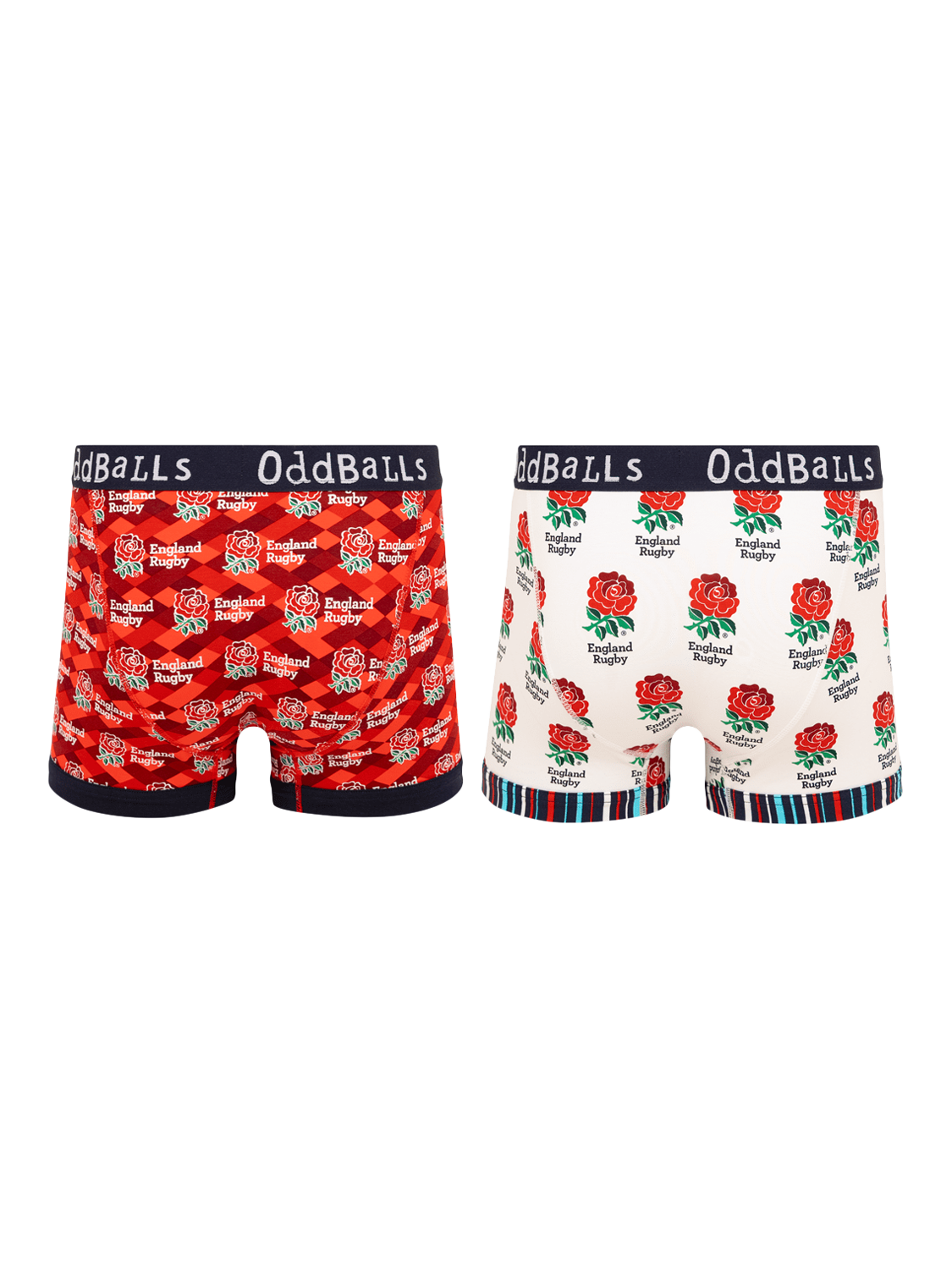 Product image 2 of 6, which shows OddBalls England Rugby Stretch Cotton Boxer Shorts, Pack of 2, Multi, S
