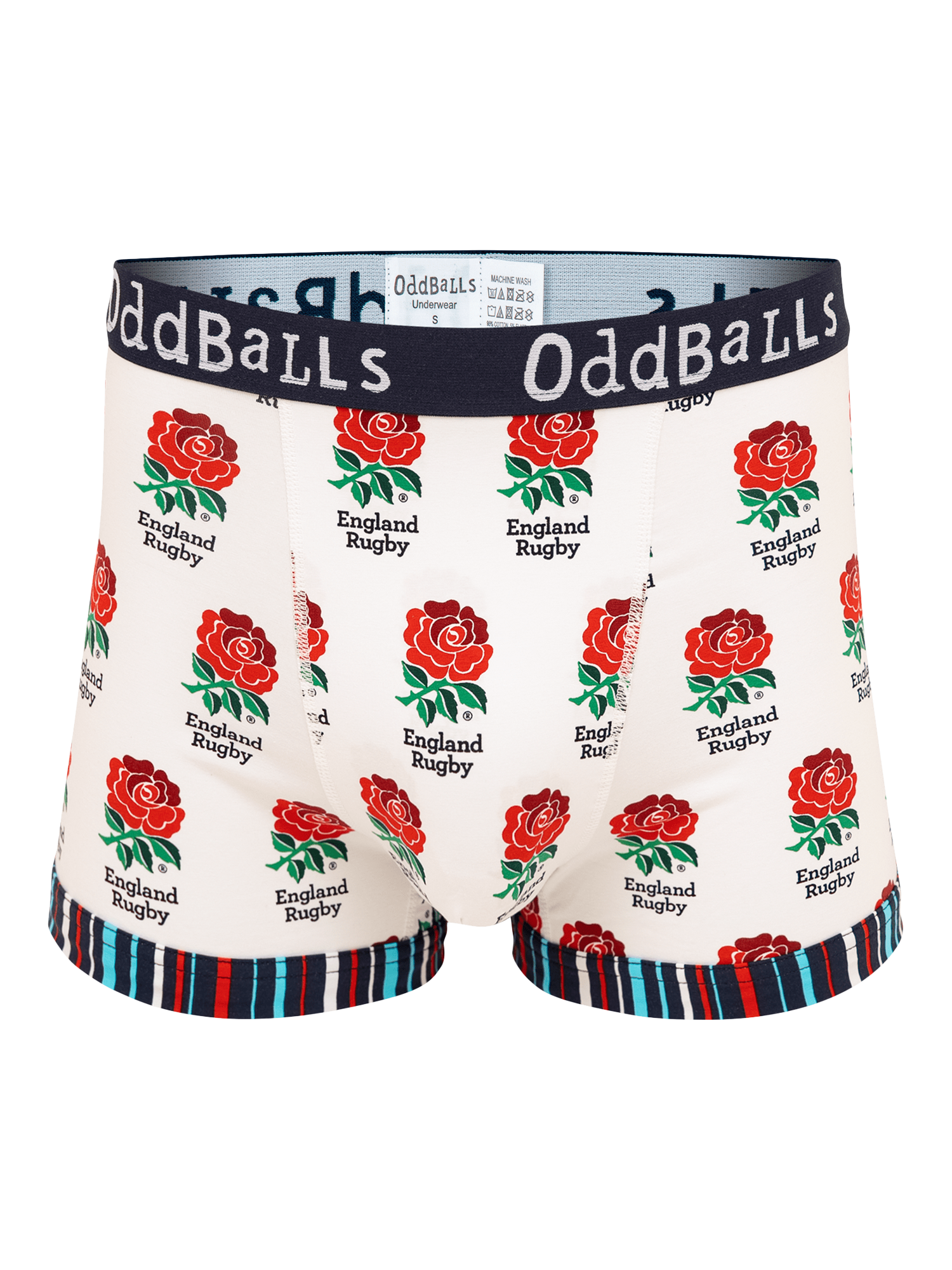Product image 4 of 6, which shows OddBalls England Rugby Stretch Cotton Boxer Shorts, Pack of 2, Multi, S