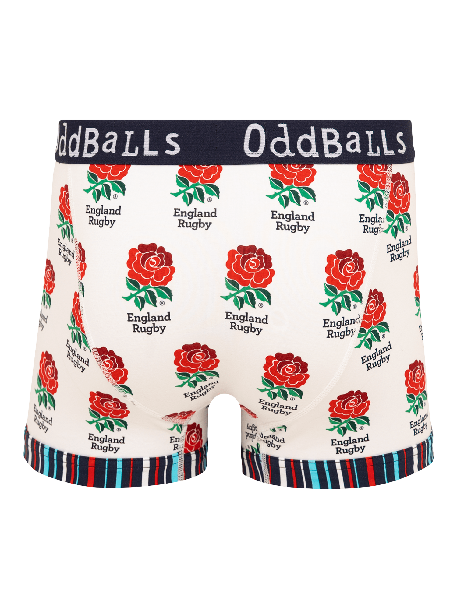 Product image 6 of 6, which shows OddBalls England Rugby Stretch Cotton Boxer Shorts, Pack of 2, Multi, S