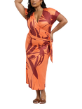 FASHION SZN Curve Floral Wrap Jersey Midi Dress, Orange