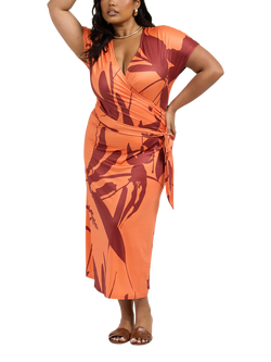 FASHION SZN Curve Floral Wrap Jersey Midi Dress, Orange, Orange