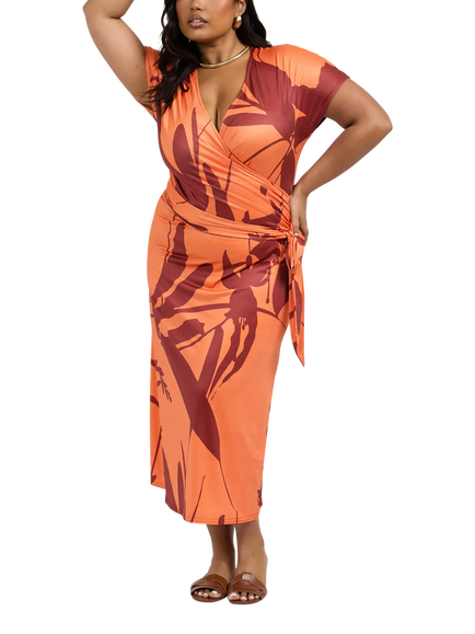 FASHION SZN Curve Floral Wrap Jersey Midi Dress, Orange, Orange