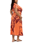 FASHION SZN Curve Floral Wrap Jersey Midi Dress, Orange
