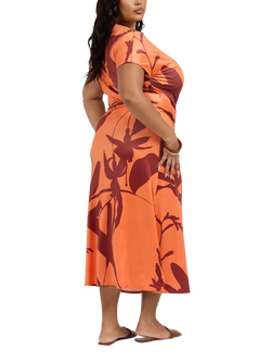 FASHION SZN Curve Floral Wrap Jersey Midi Dress, Orange - view 2, Orange