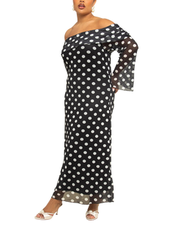 FASHION SZN Curve Plus Size Polka Dot Bardot Maxi Dress - view 2, Black/Multi
