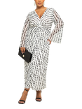 FASHION SZN Curve Plus Size Twist Front Polka Dot Mesh Midi Dress
